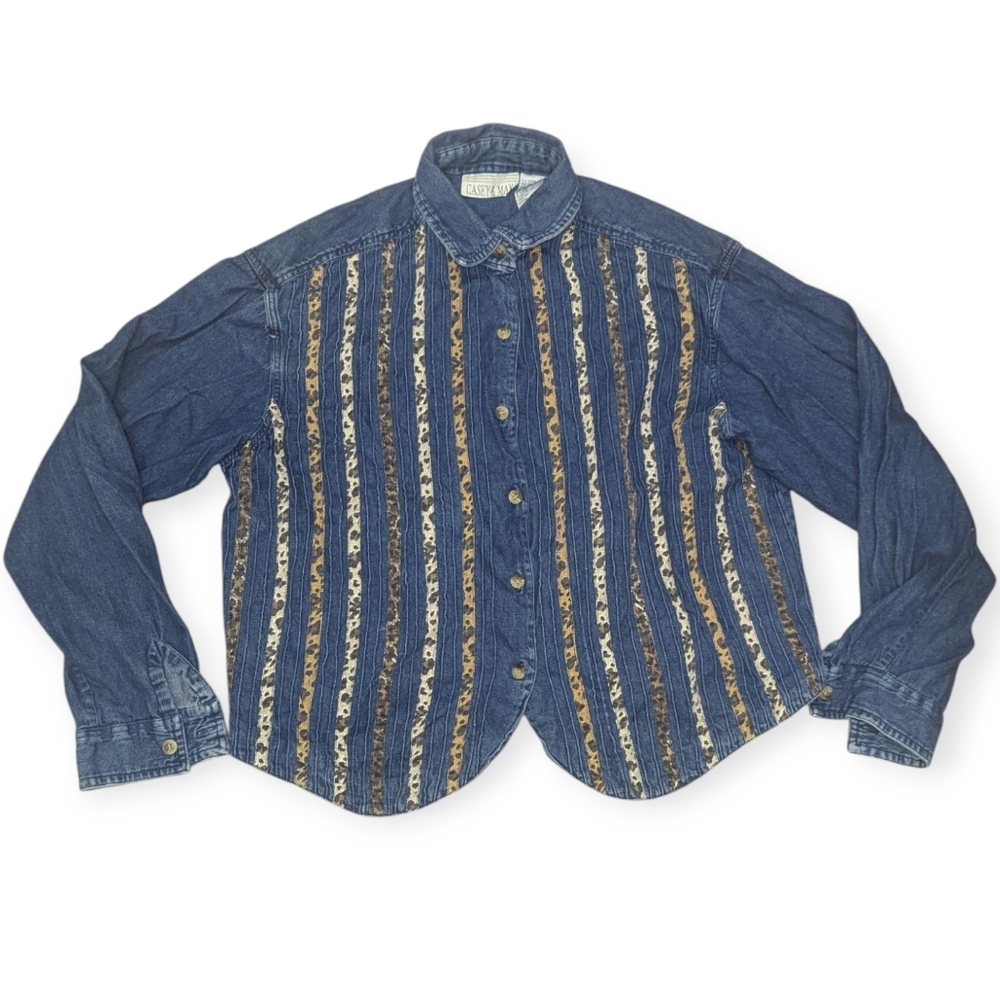 Vintage Casey & May Western Style Jeans Button up Shirt With Leopard Stripes M